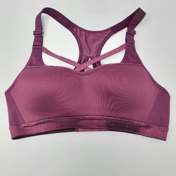 Victoria's Secret Sport 32B Incredible Lightweight Maroon Red Sparkle Sports Bra - Picture 1 of 4